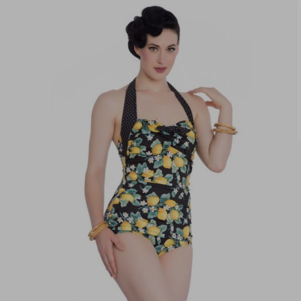 Hell Bunny Lemonade Halter one piece Swimsuit size small